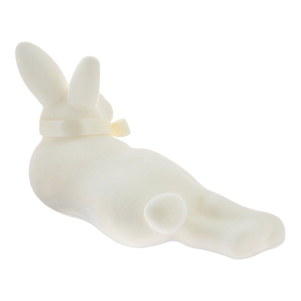 Way To Celebrate Flocked Laying Bunny Tabletop Decoration White 10" Baby Nursery - Picture 4 of 4